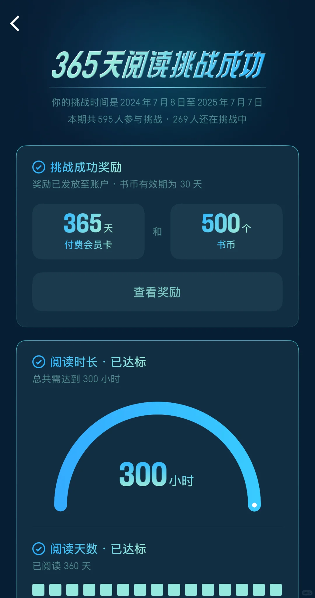 微信读书，挑战成功