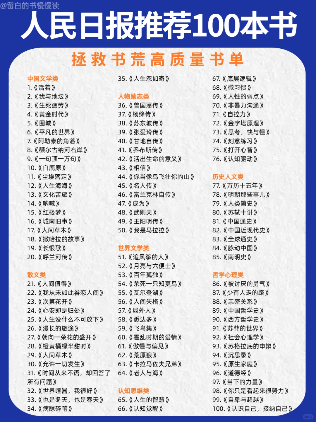 拯救书荒|人民日报推荐100本高质量书