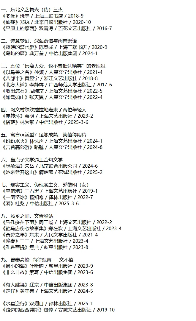 大陆新生代小说家作品粗窥（2015-2025）