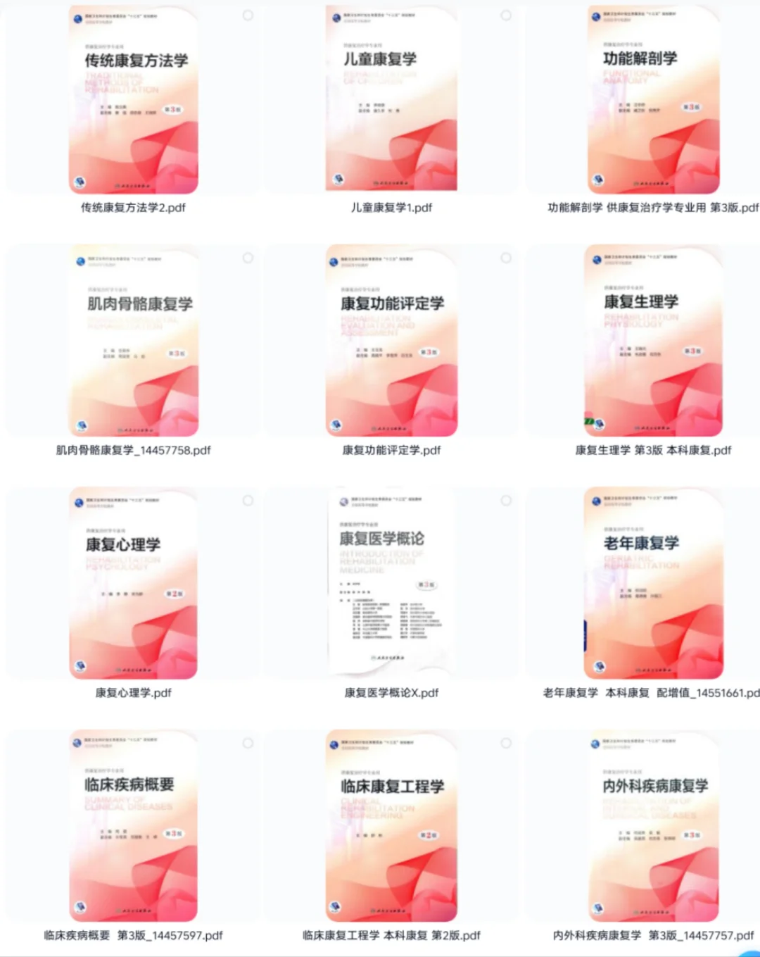 高清PDF+详尽内容 | 康复医学教材、习题集
