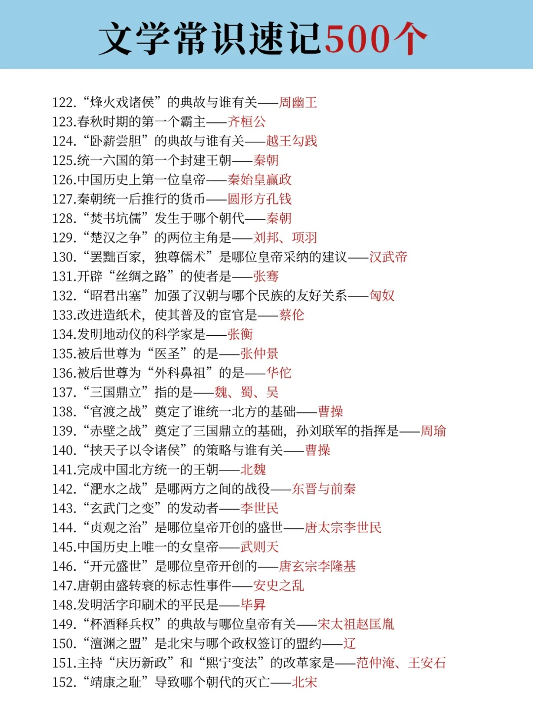 码住，背起来！公考文学常识就这500条！