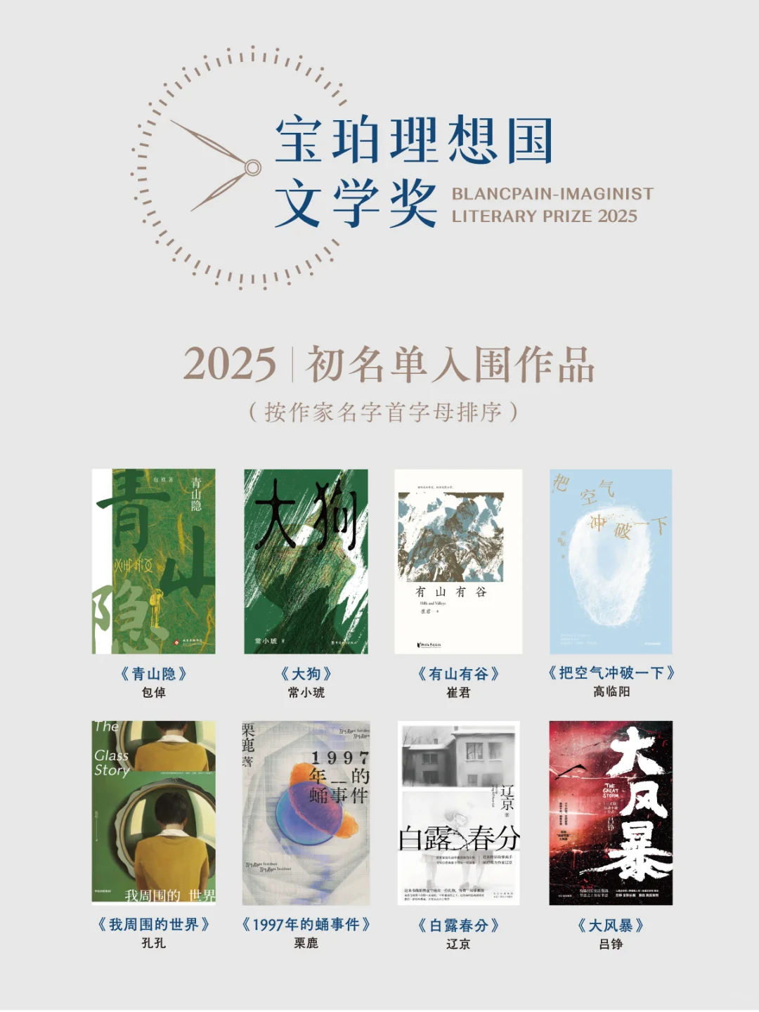 2025年第八届﻿宝珀理想国文学奖初名单揭晓