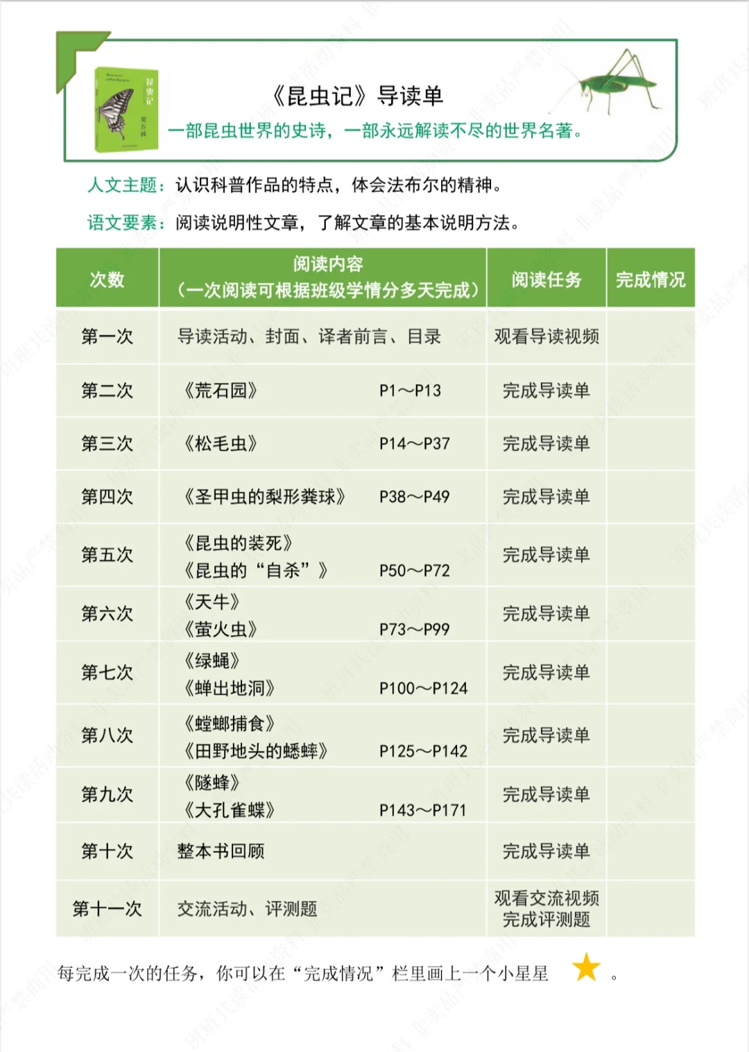 《昆虫记》整本书阅读导读单