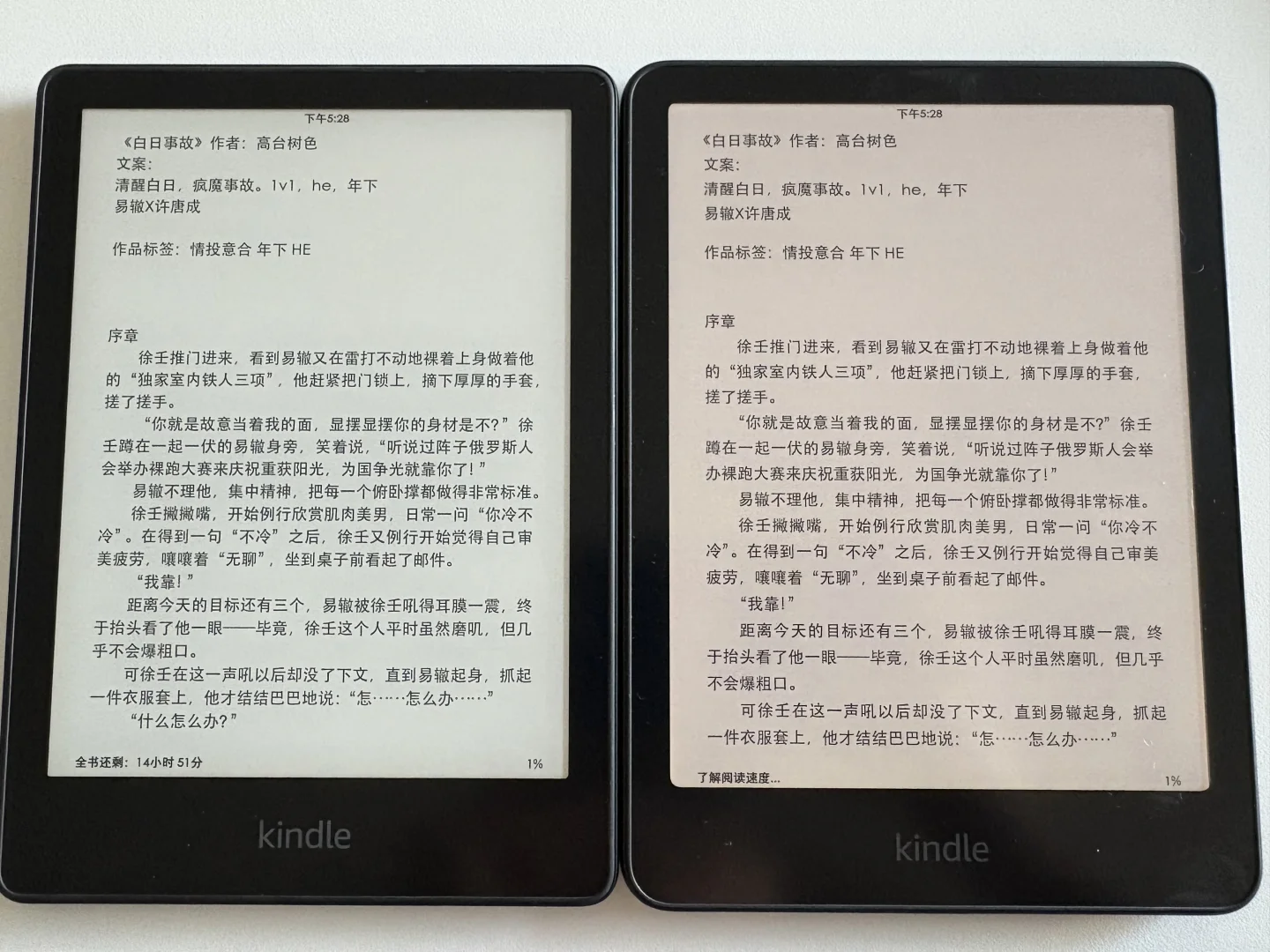 Kindle彩色与pw对比