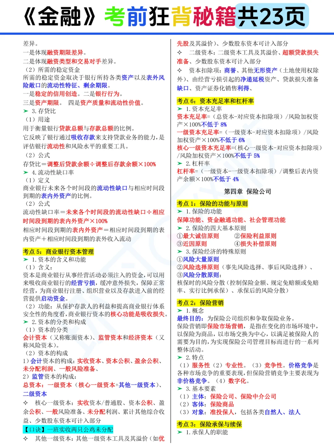 25中经《金融》考前狂背23页存好咯🙌