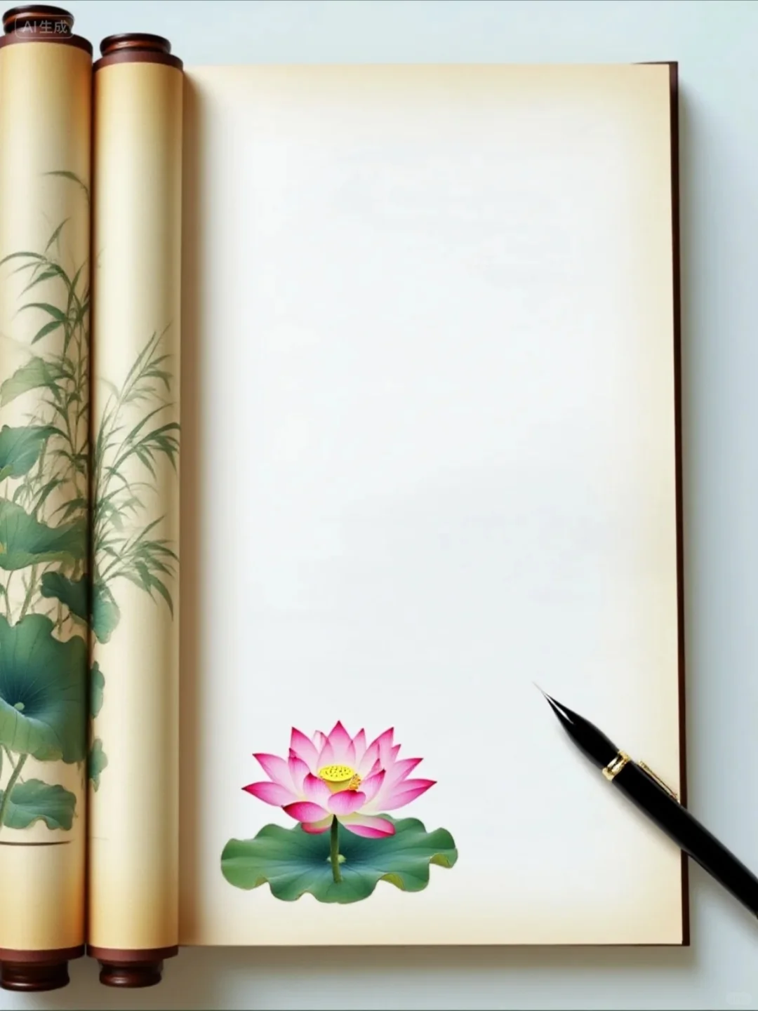 唯美古风卷轴背景图、好喜欢这组荷花相框！
