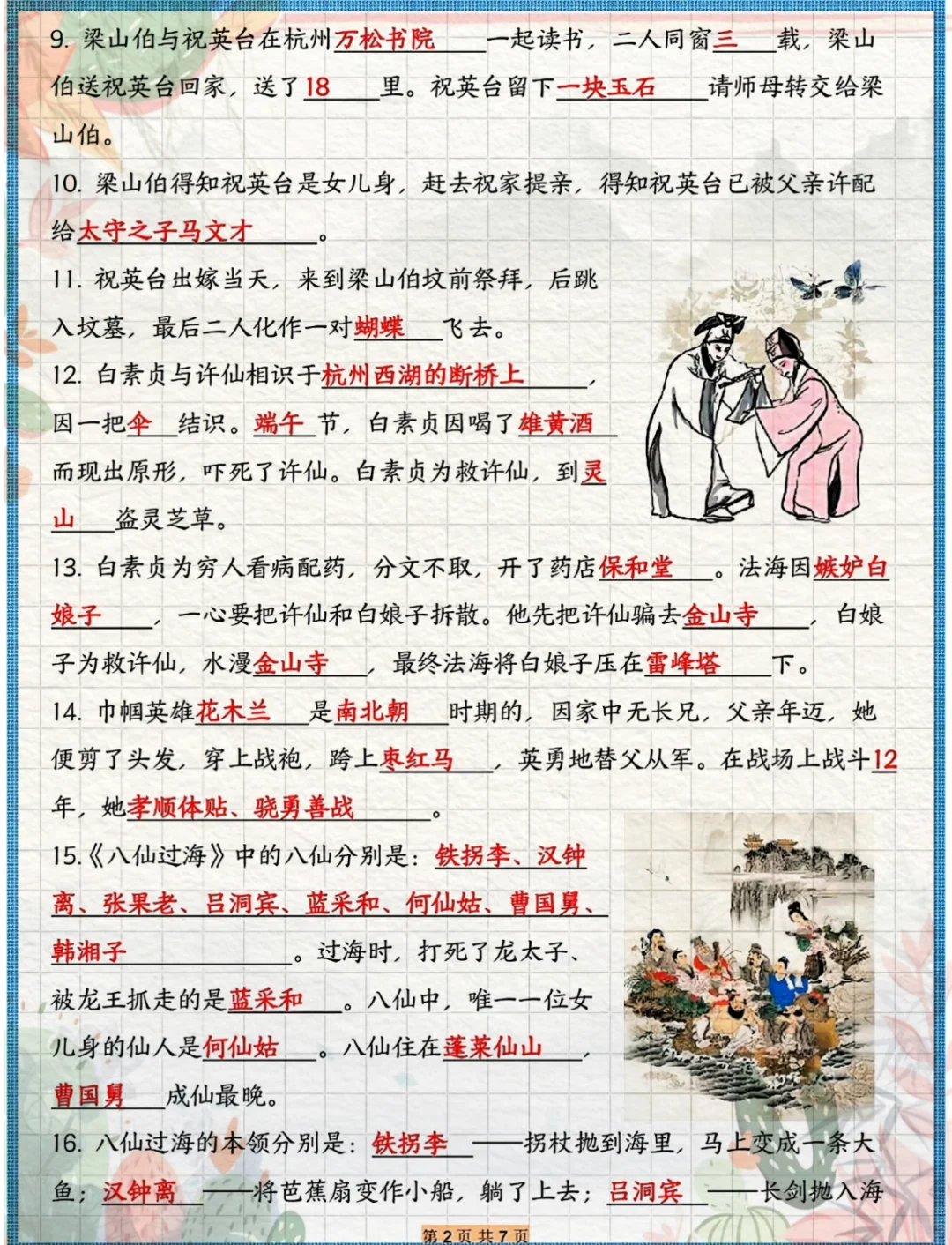 《中国民间故事》《欧洲民间故事》就考这几