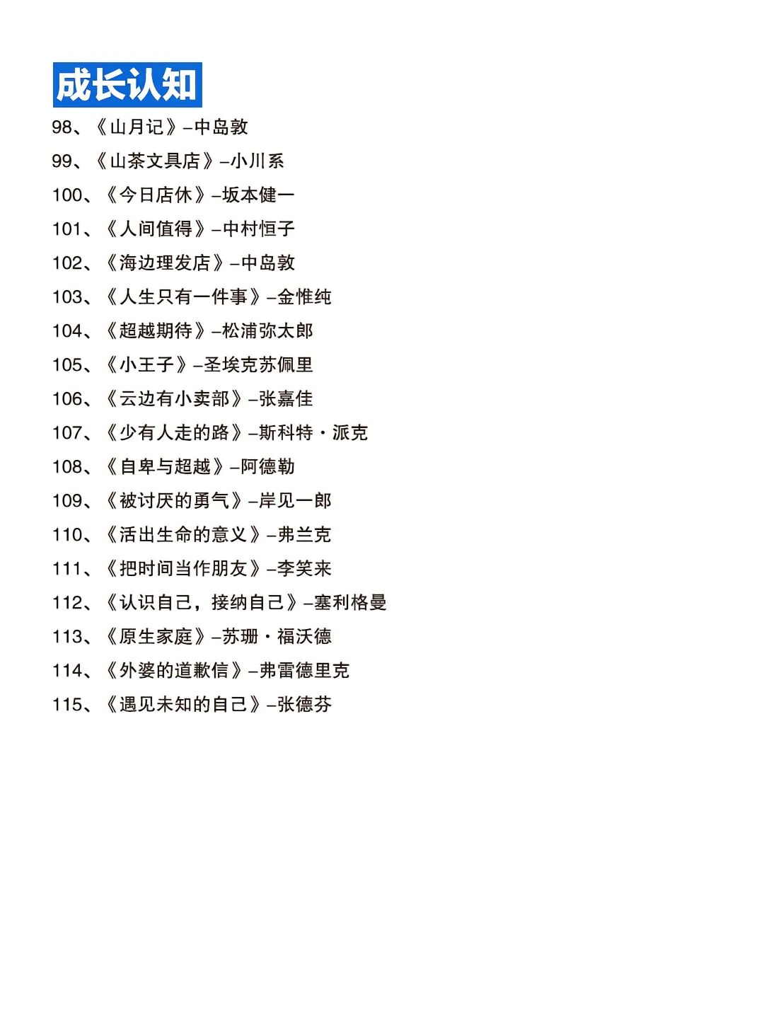 115本高质量书单，自我成长必读！