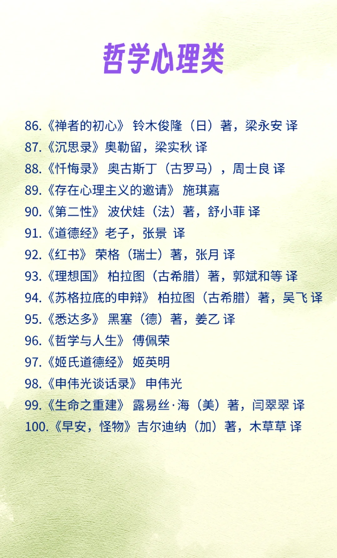广大书友亲阅推荐这100本书，供读书参考