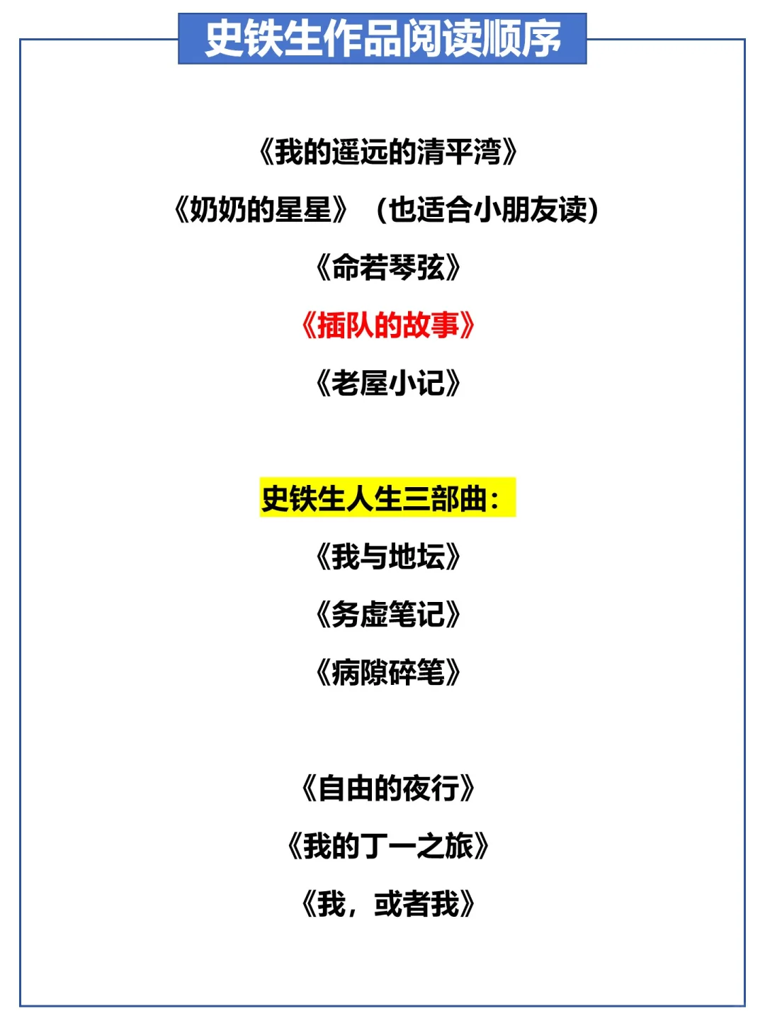 史铁生作品阅读顺序 文笔不好都来读！
