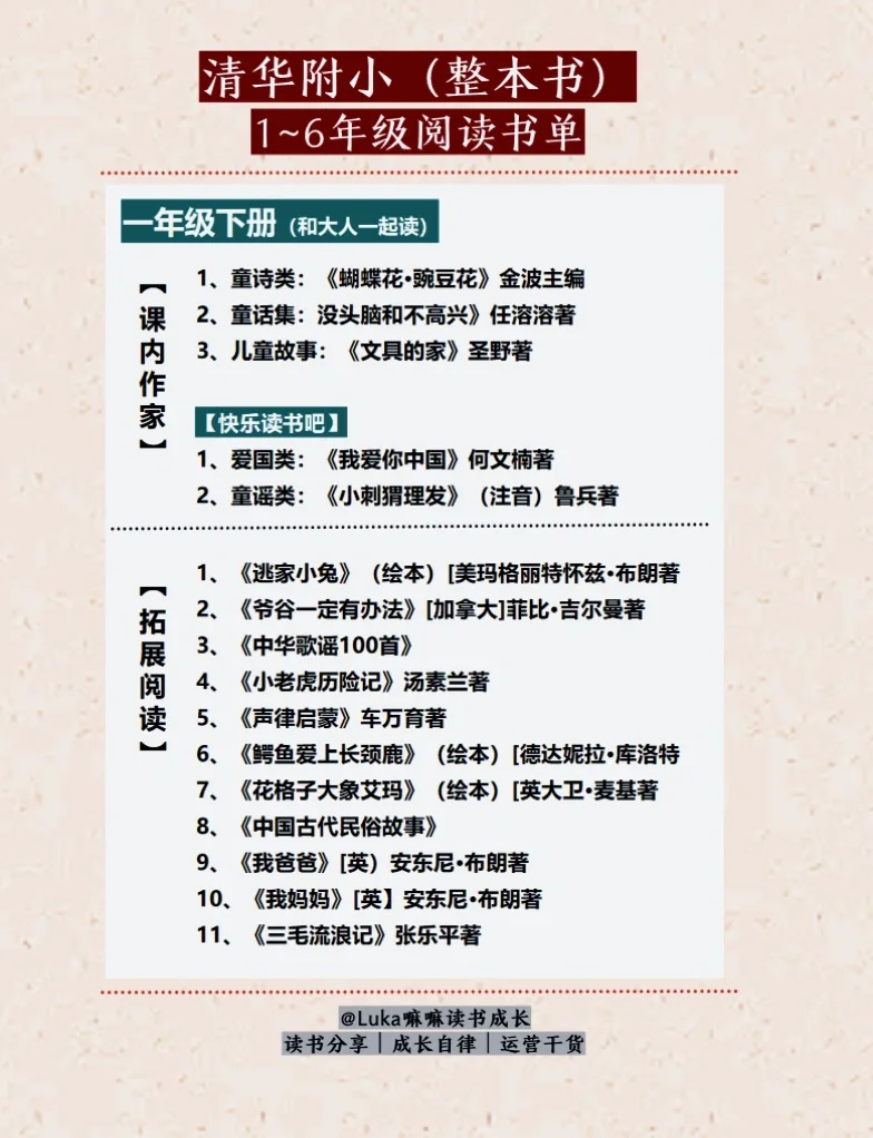 清华附小2025精选版1～6年级阅读书单📚合集～