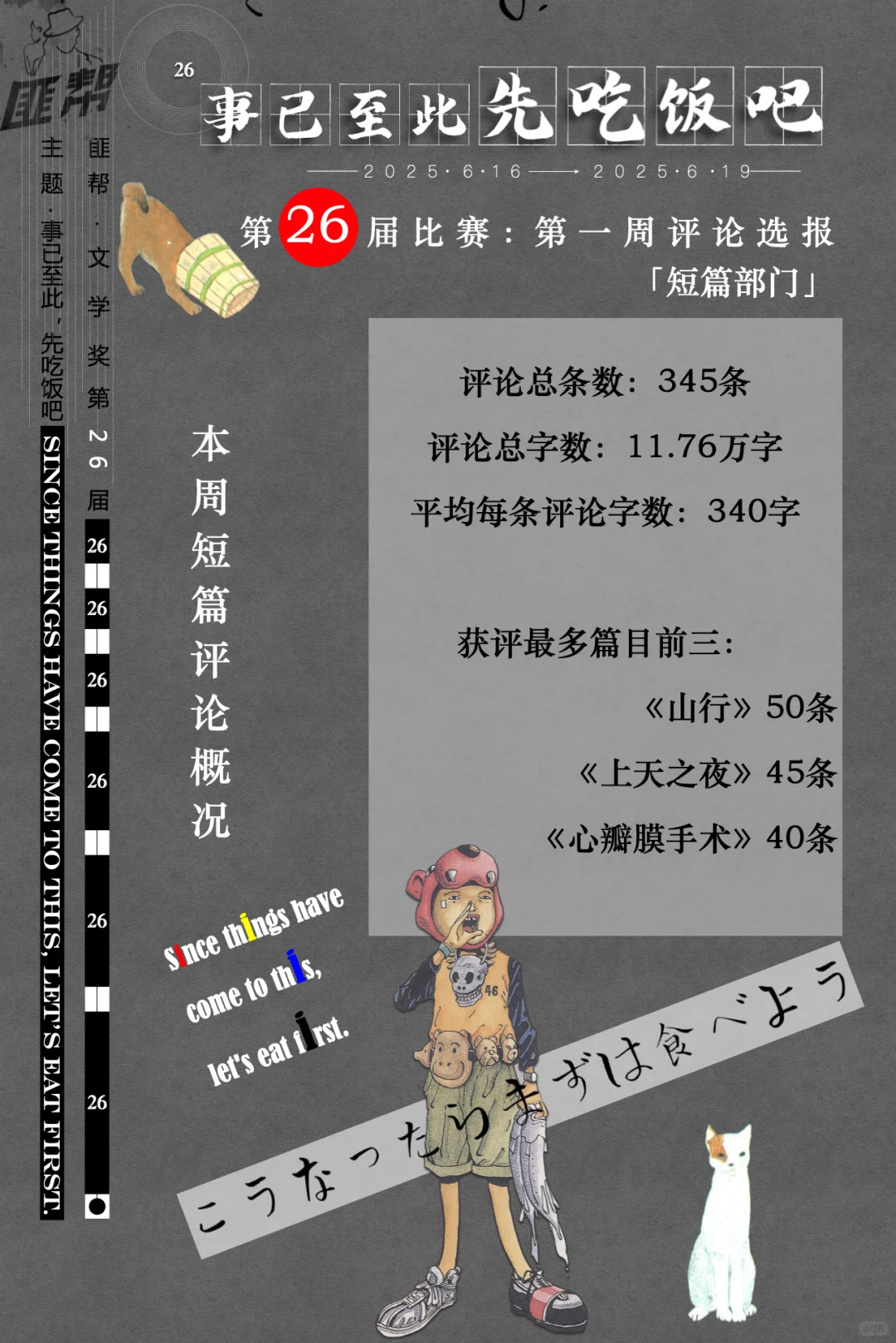 匪帮文学奖26届，第一周评论达11万字