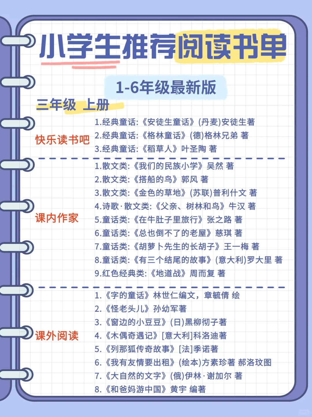 🔥学习开挂！1-6年级海量阅读推荐书籍！