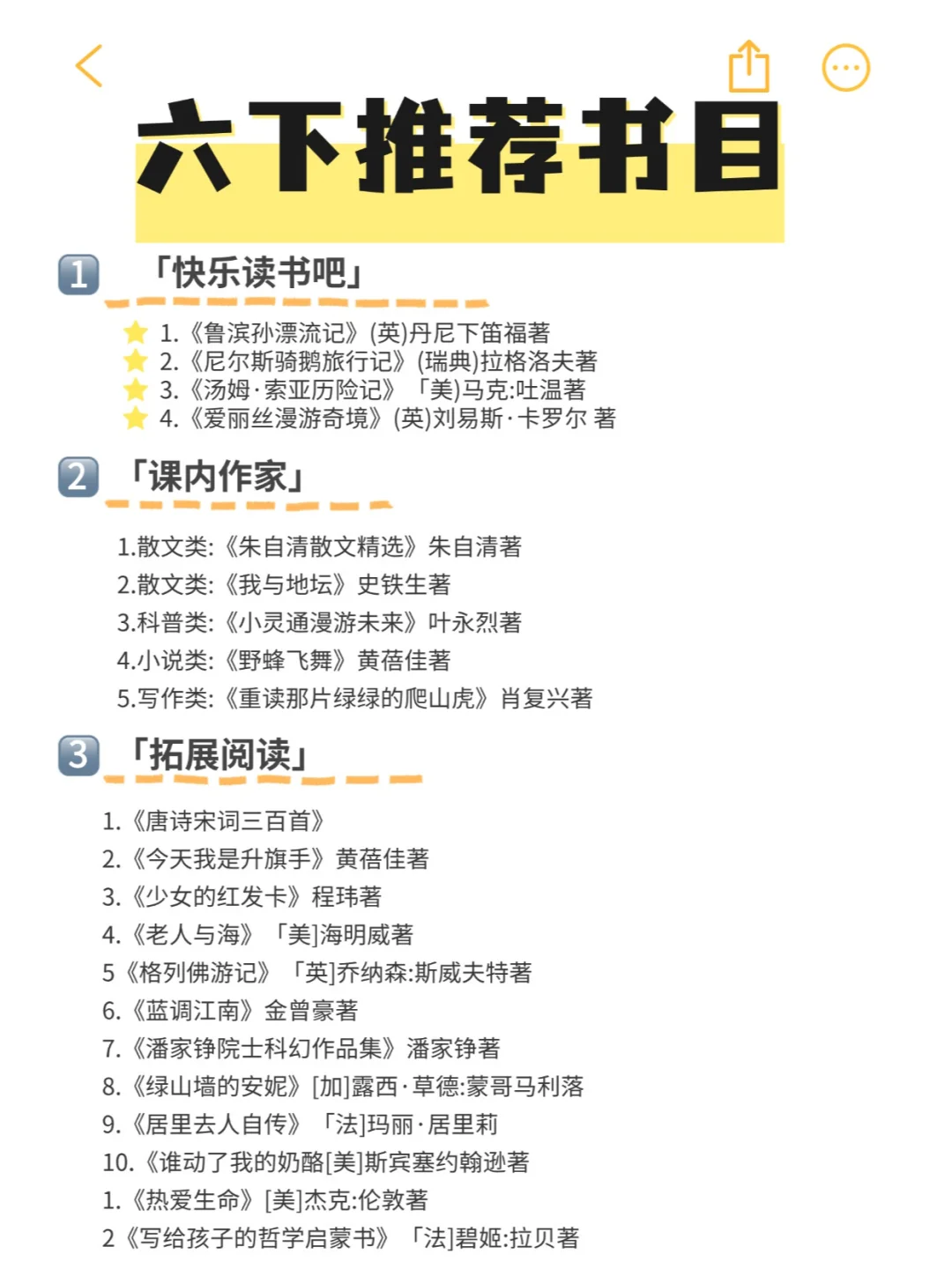 1-6年级的快乐读书吧必读书目！！