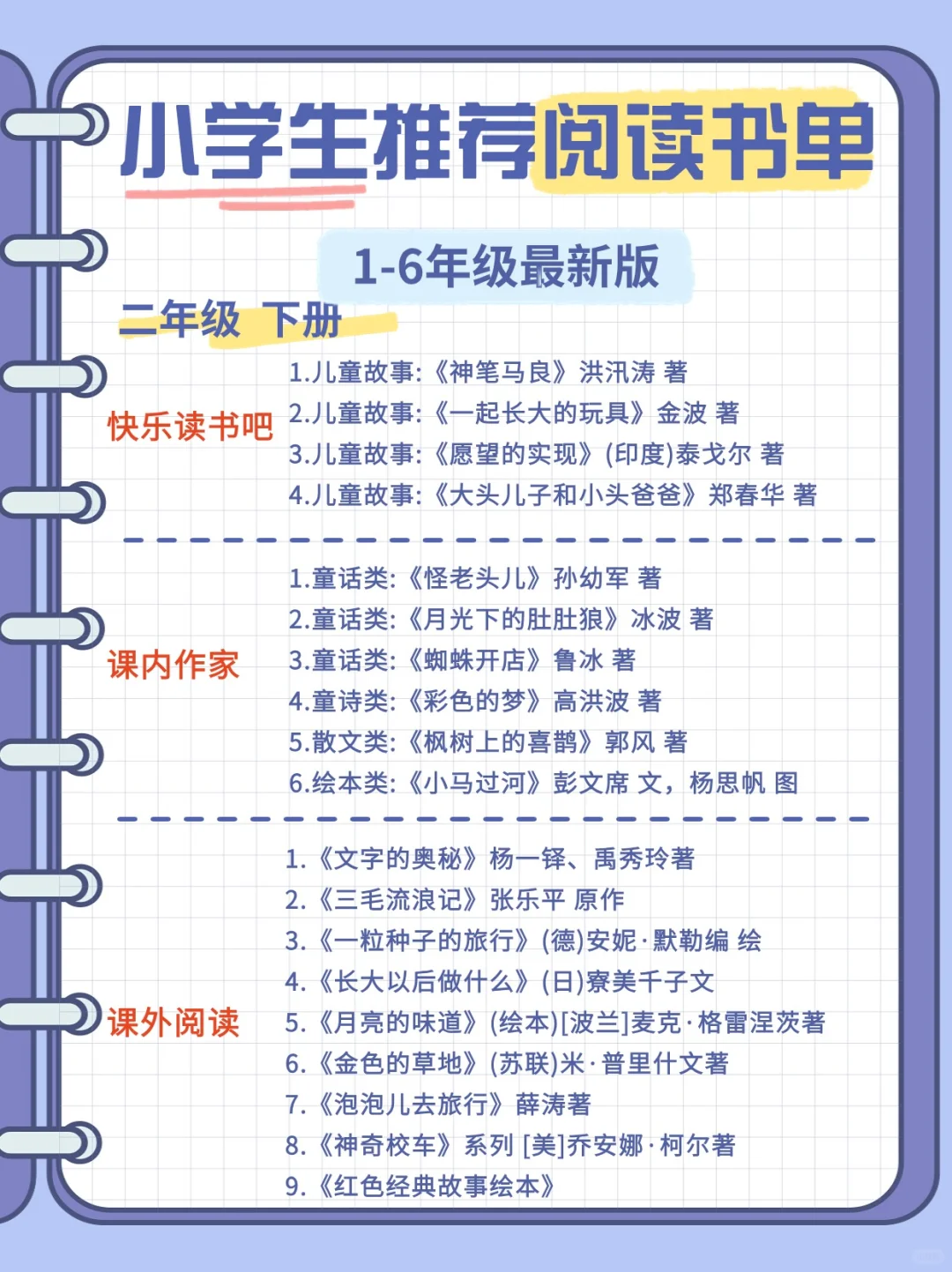 🔥学习开挂！1-6年级海量阅读推荐书籍！