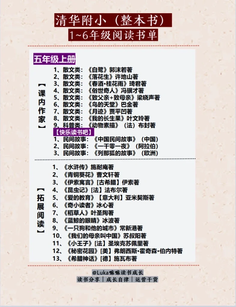 清华附小2025精选版1～6年级阅读书单📚合集～