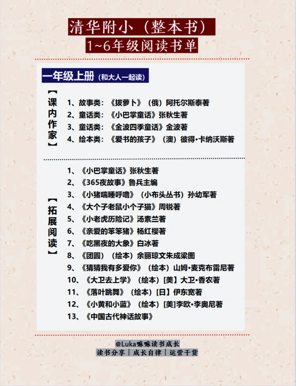 清华附小2025精选版1～6年级阅读书单📚合集～