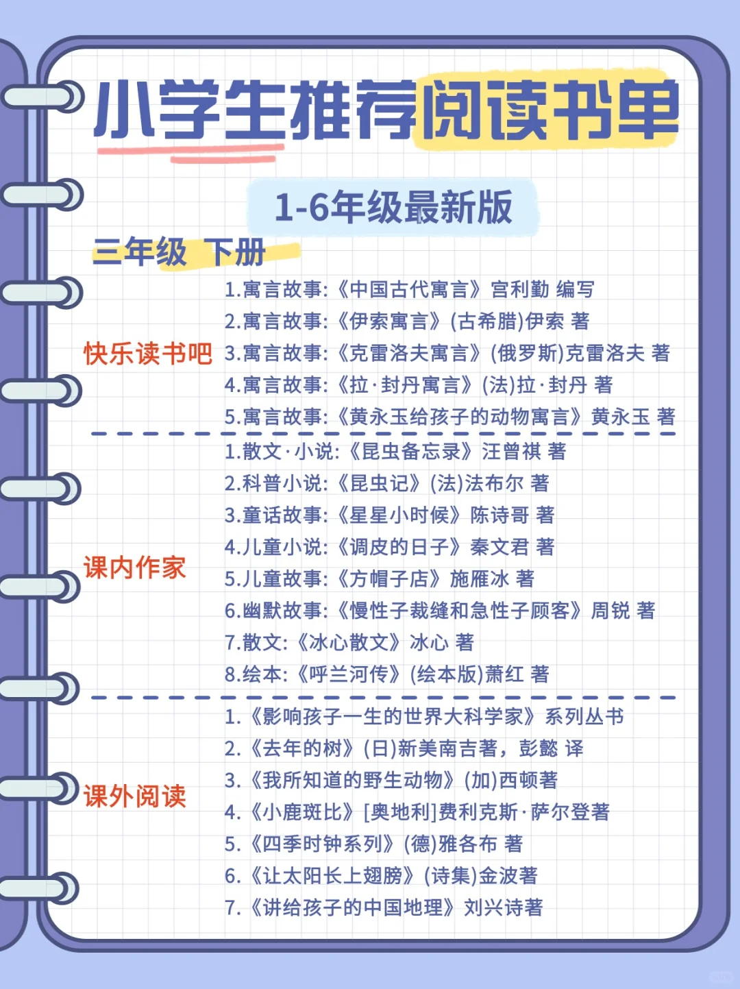 🔥学习开挂！1-6年级海量阅读推荐书籍！