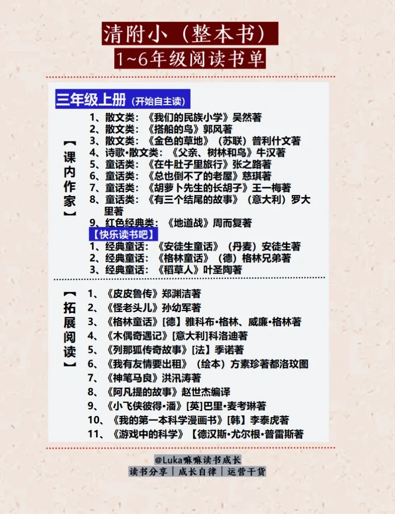 清华附小2025精选版1～6年级阅读书单📚合集～