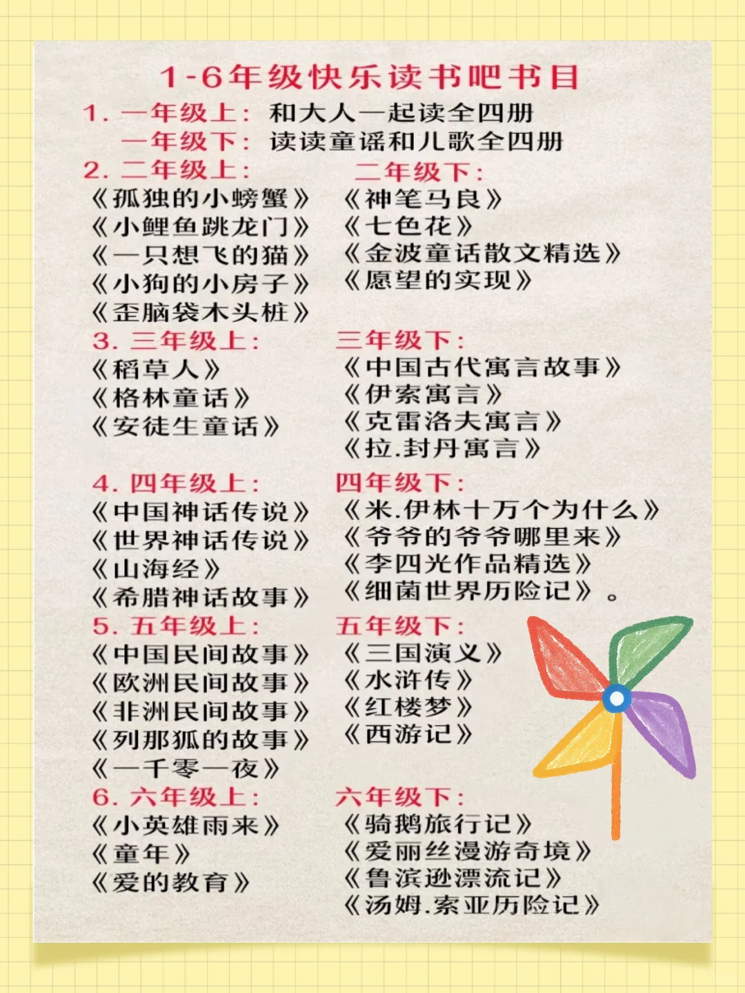 假期充电计划 | 小学1 - 6年级“快乐读书吧