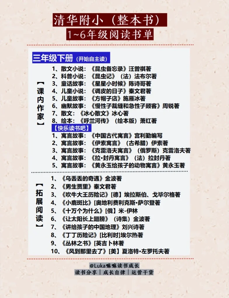 清华附小2025精选版1～6年级阅读书单📚合集～