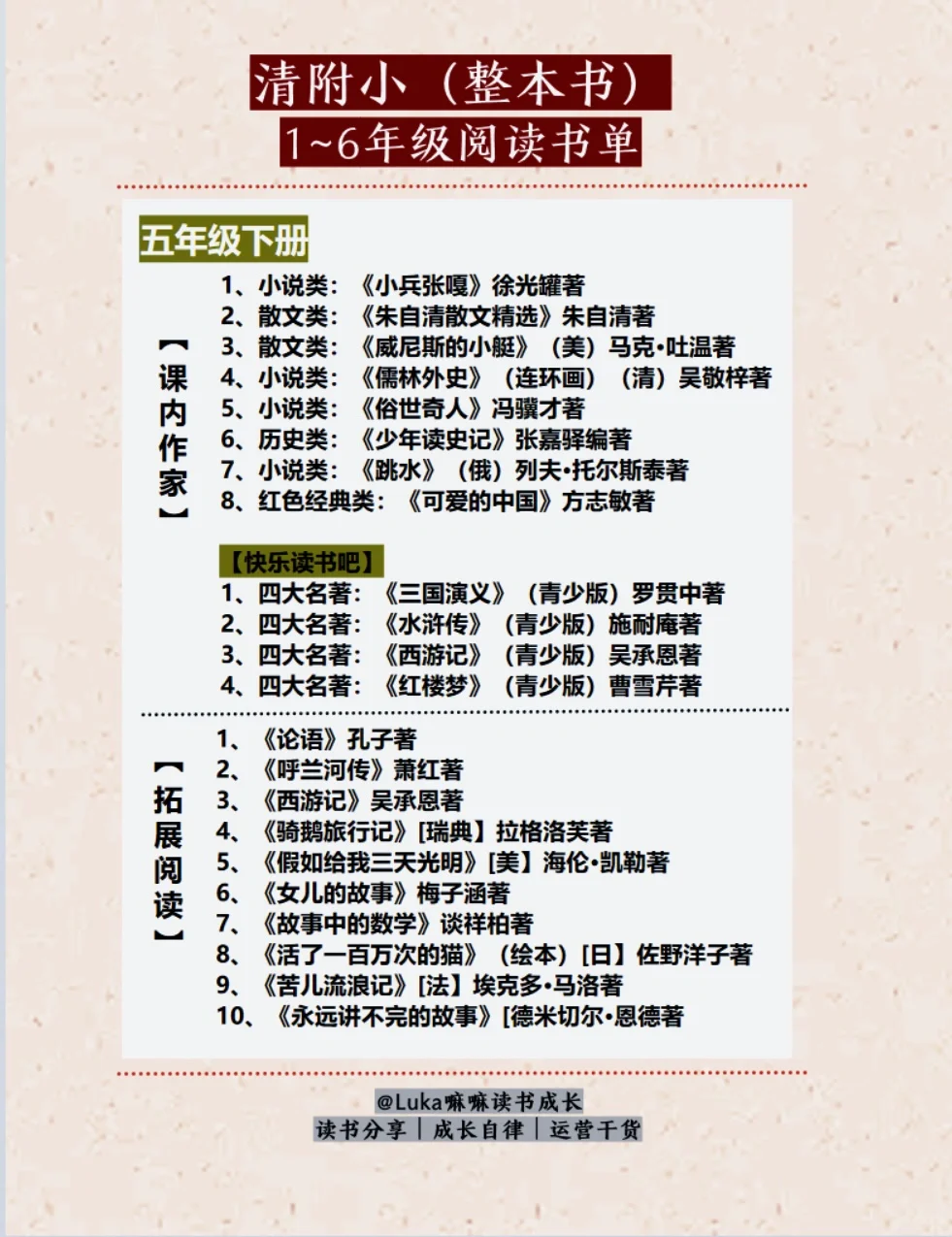清华附小2025精选版1～6年级阅读书单📚合集～