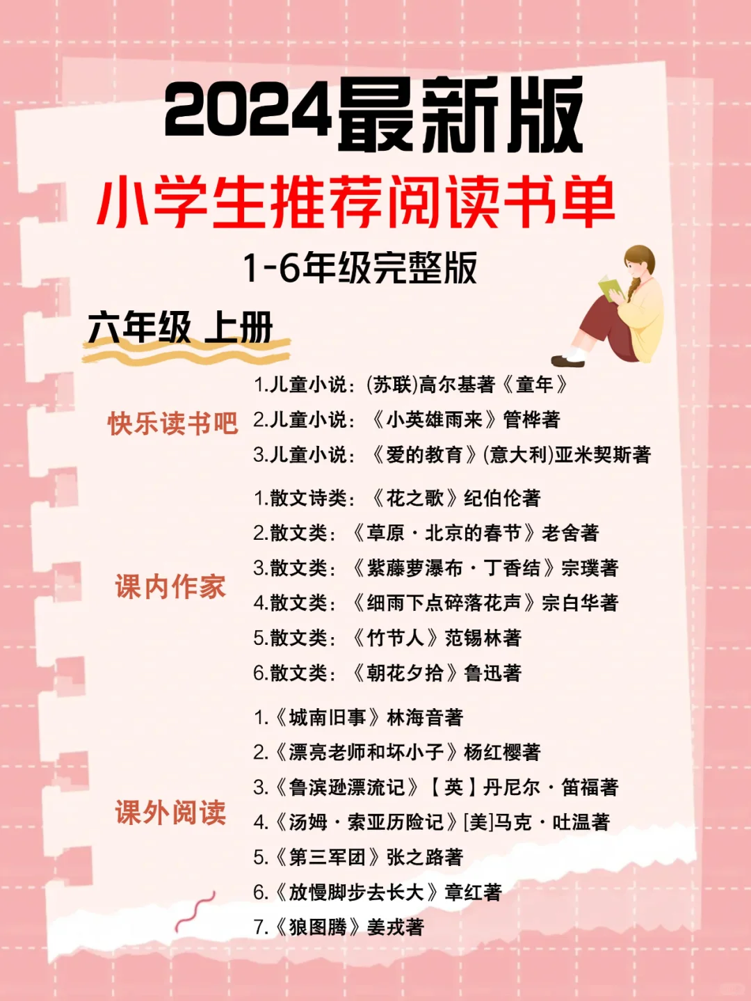 📚 小学1-6年级优质课外阅读书单推荐‼️