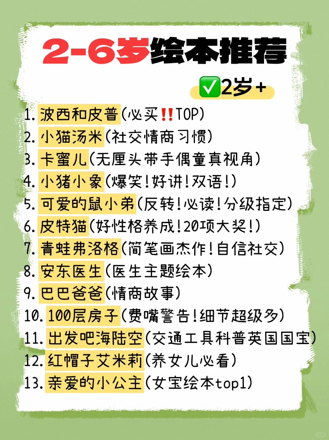 📚2-6岁绘本推荐清单来啦🌟70套亲测不踩雷