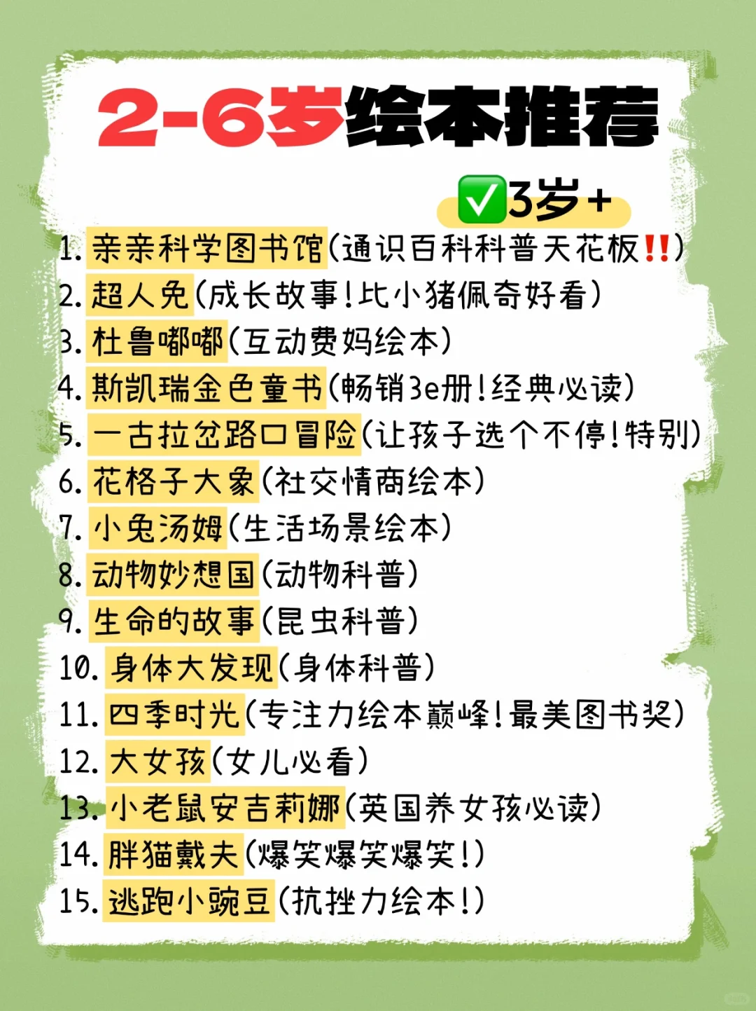 📚2-6岁绘本推荐清单来啦🌟70套亲测不踩雷