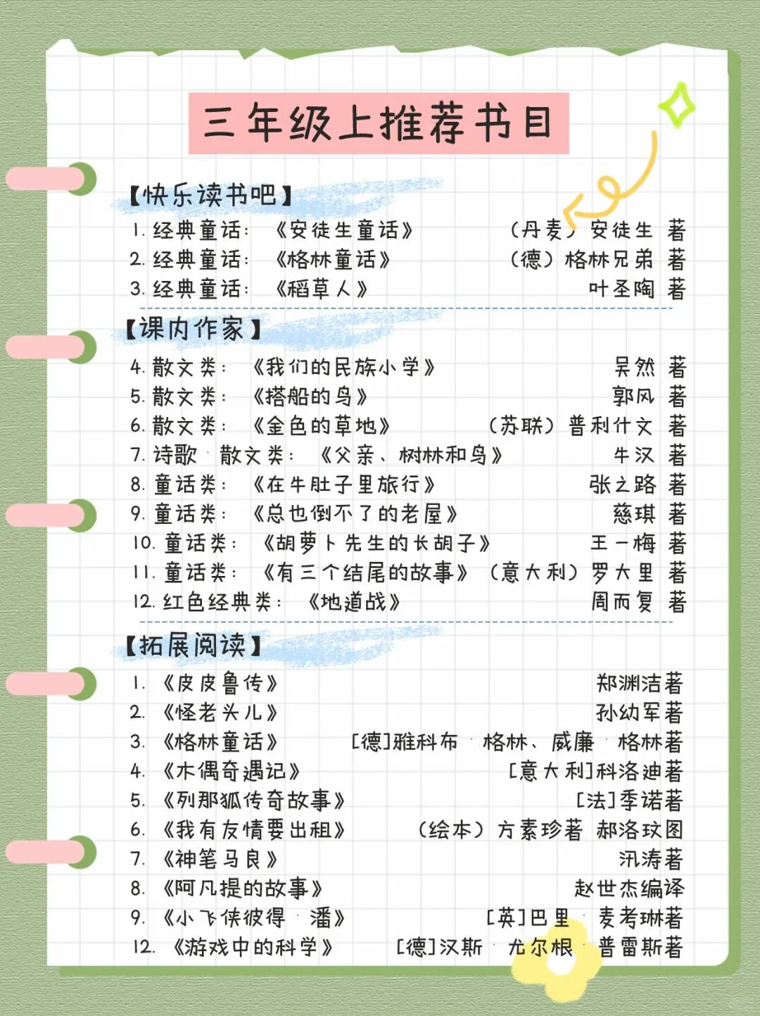 1-3年级｜📚教育部推荐书单｜🌟码注慢慢看