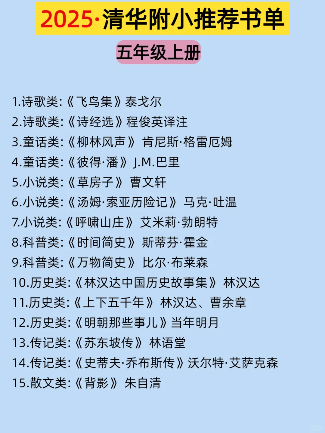 🔥清华附小2025推荐📚1-6年级阅读书单