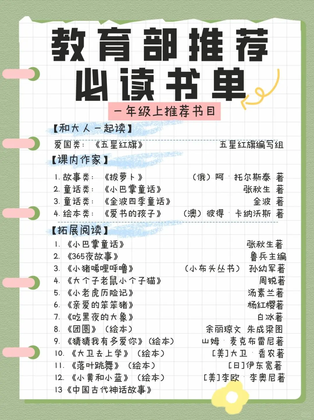 1-3年级｜📚教育部推荐书单｜🌟码注慢慢看
