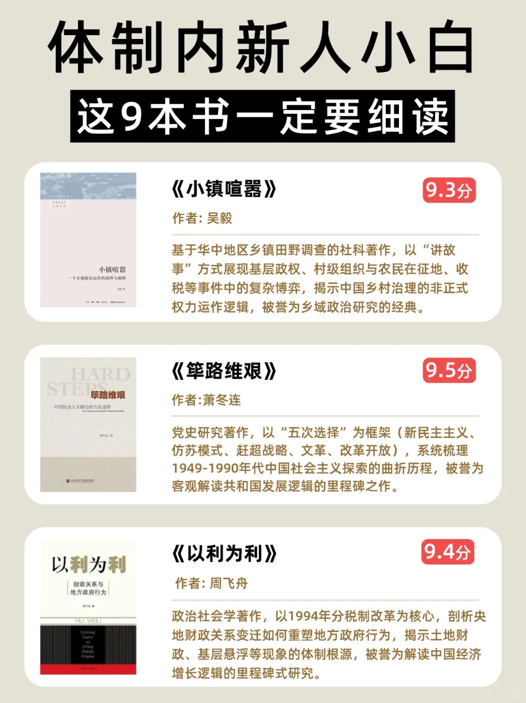 ⾖瓣评分超9.0的15本书🔥体制内必读