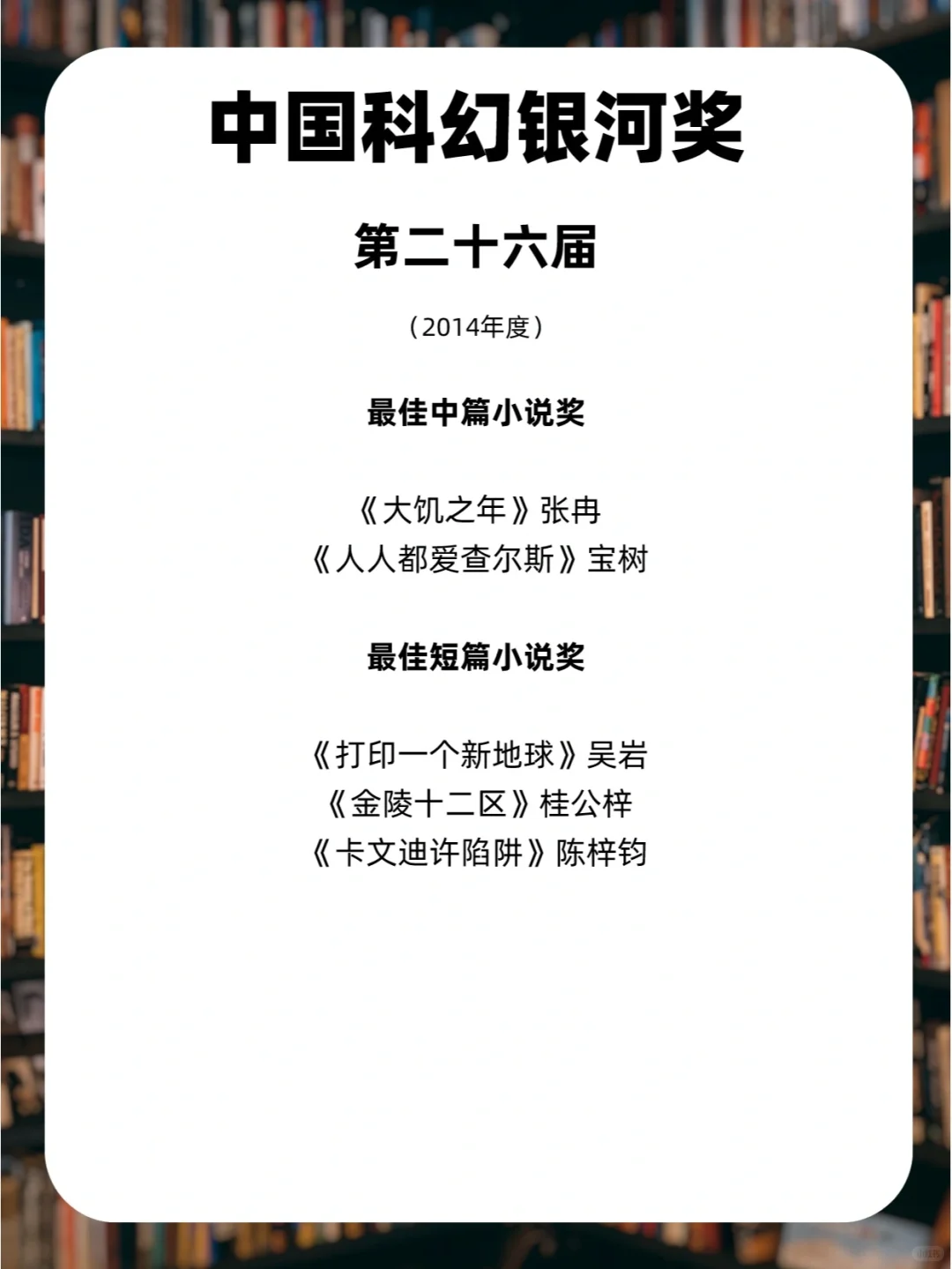 🎁大陆科幻创作最高奖|奖单整理