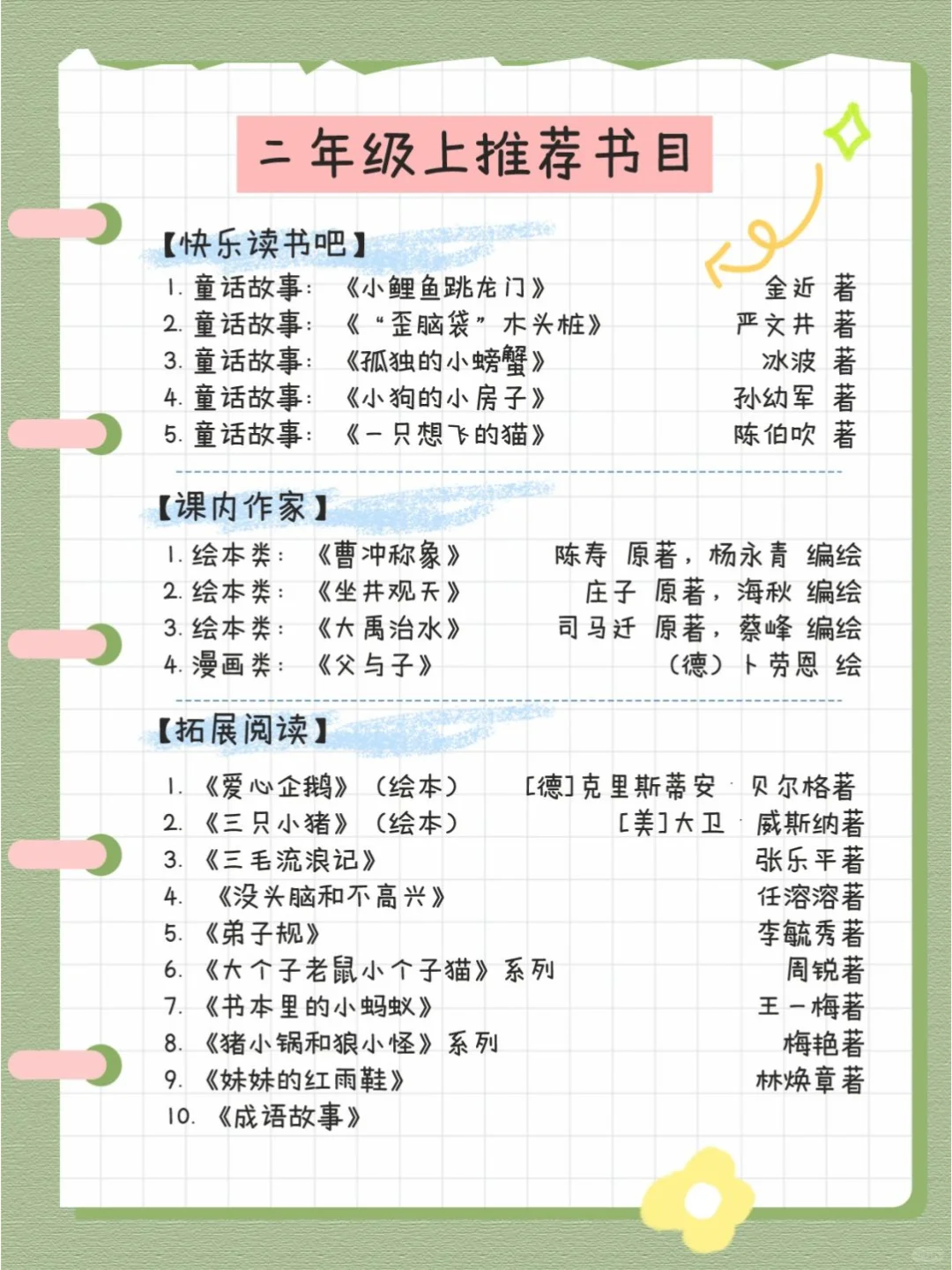 2年级教育部推荐书单|码住慢慢看