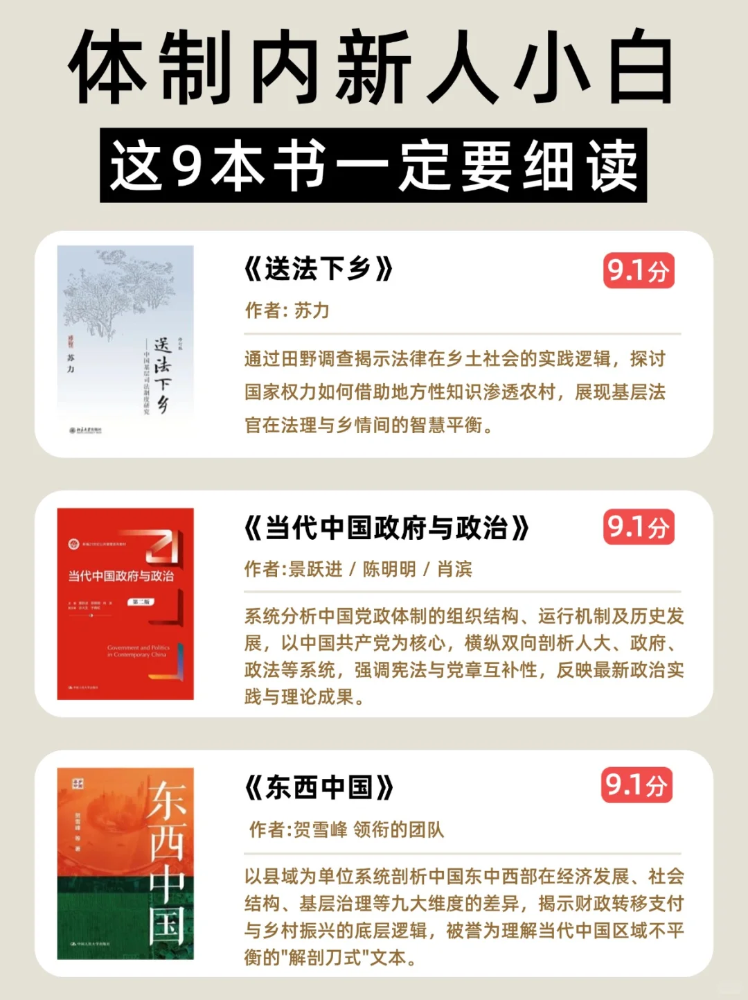 ⾖瓣评分超9.0的15本书🔥体制内必读