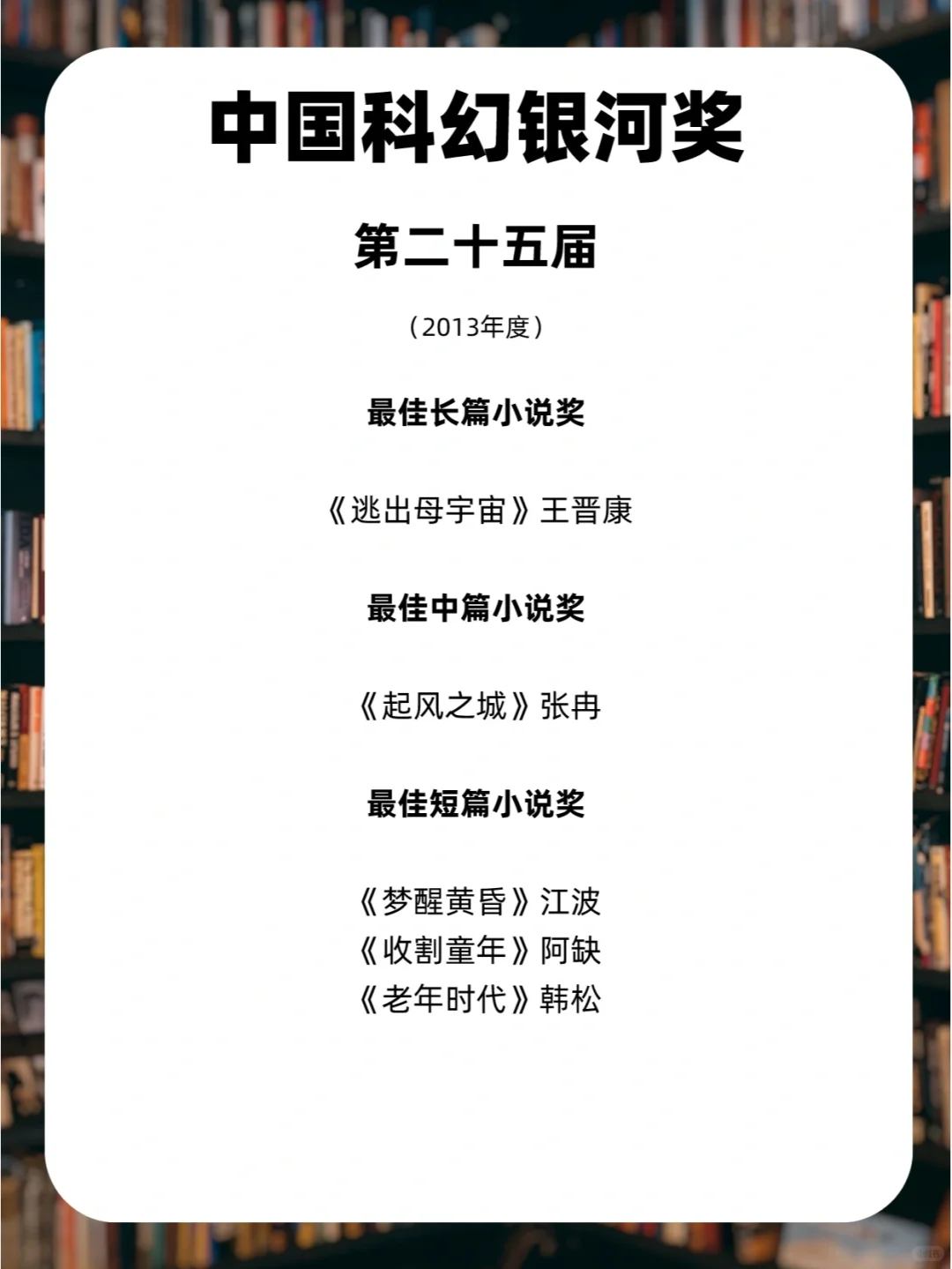 🎁大陆科幻创作最高奖|奖单整理