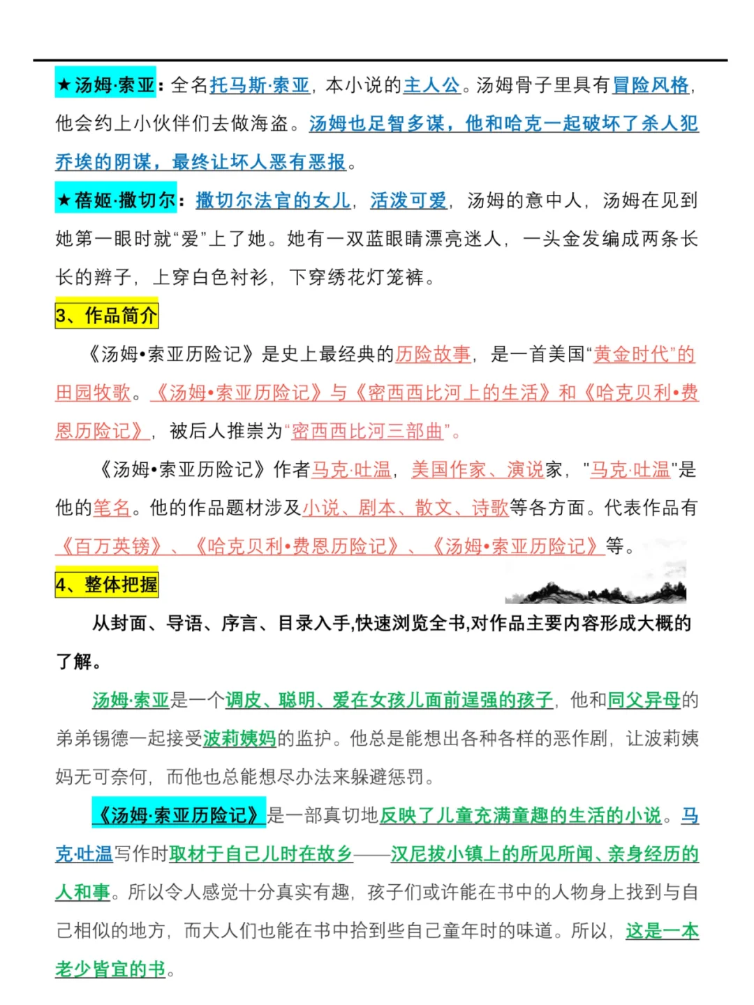 六下语文4本名著导读知识汇总！