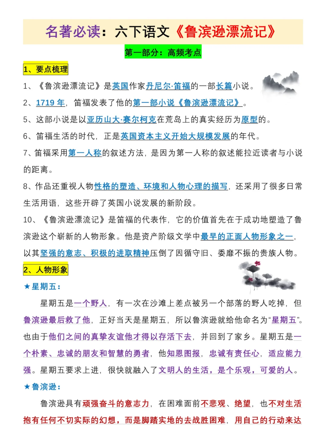 六下语文4本名著导读知识汇总！