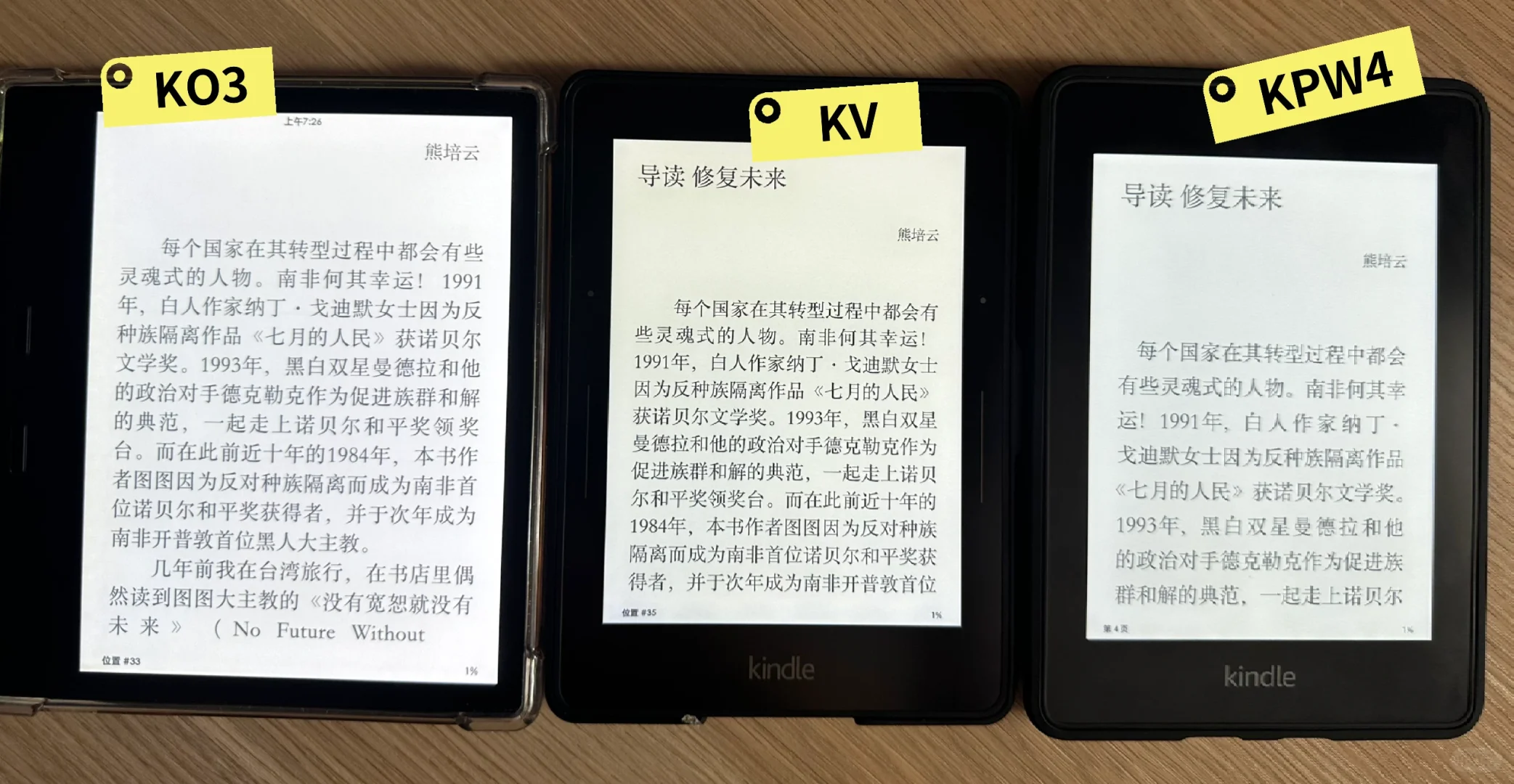 KO3、KV、KPW4显示对比，更多是废话