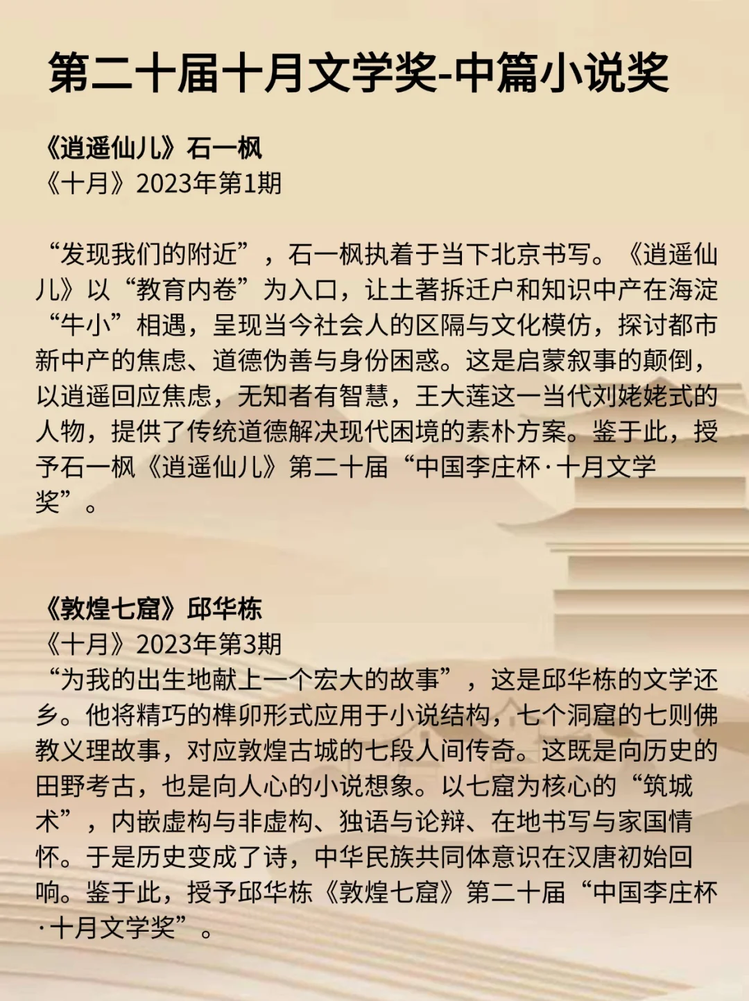 十月文学奖获奖速递！看看哪些作家作品获奖
