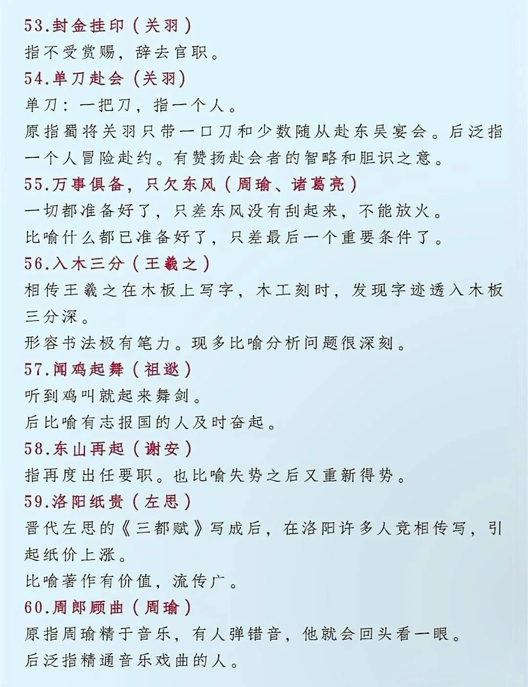 60个成语，60个历史人物，中小学必背文学常识