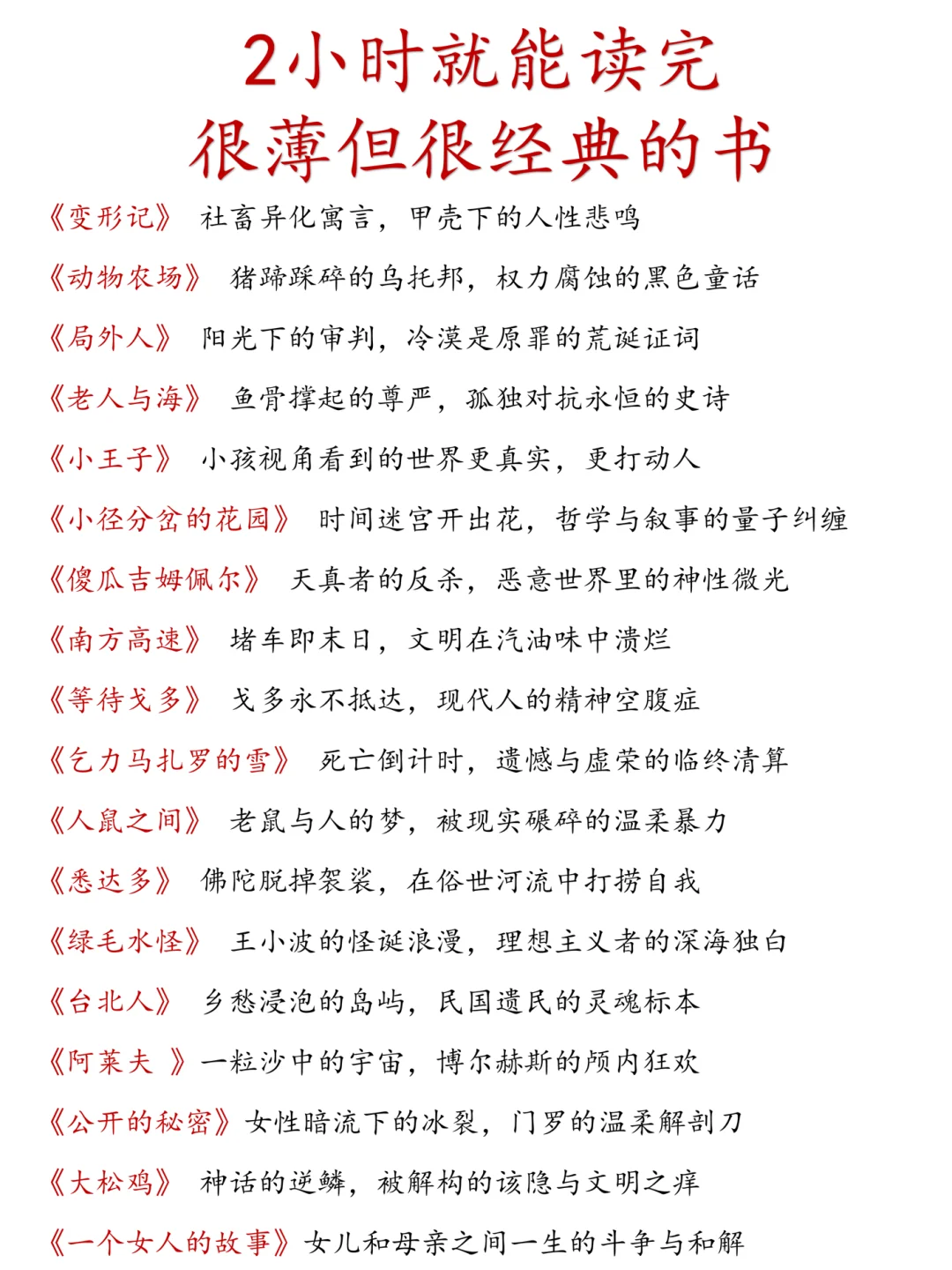 通勤地铁读物｜2小时就能读完的经典书❗️