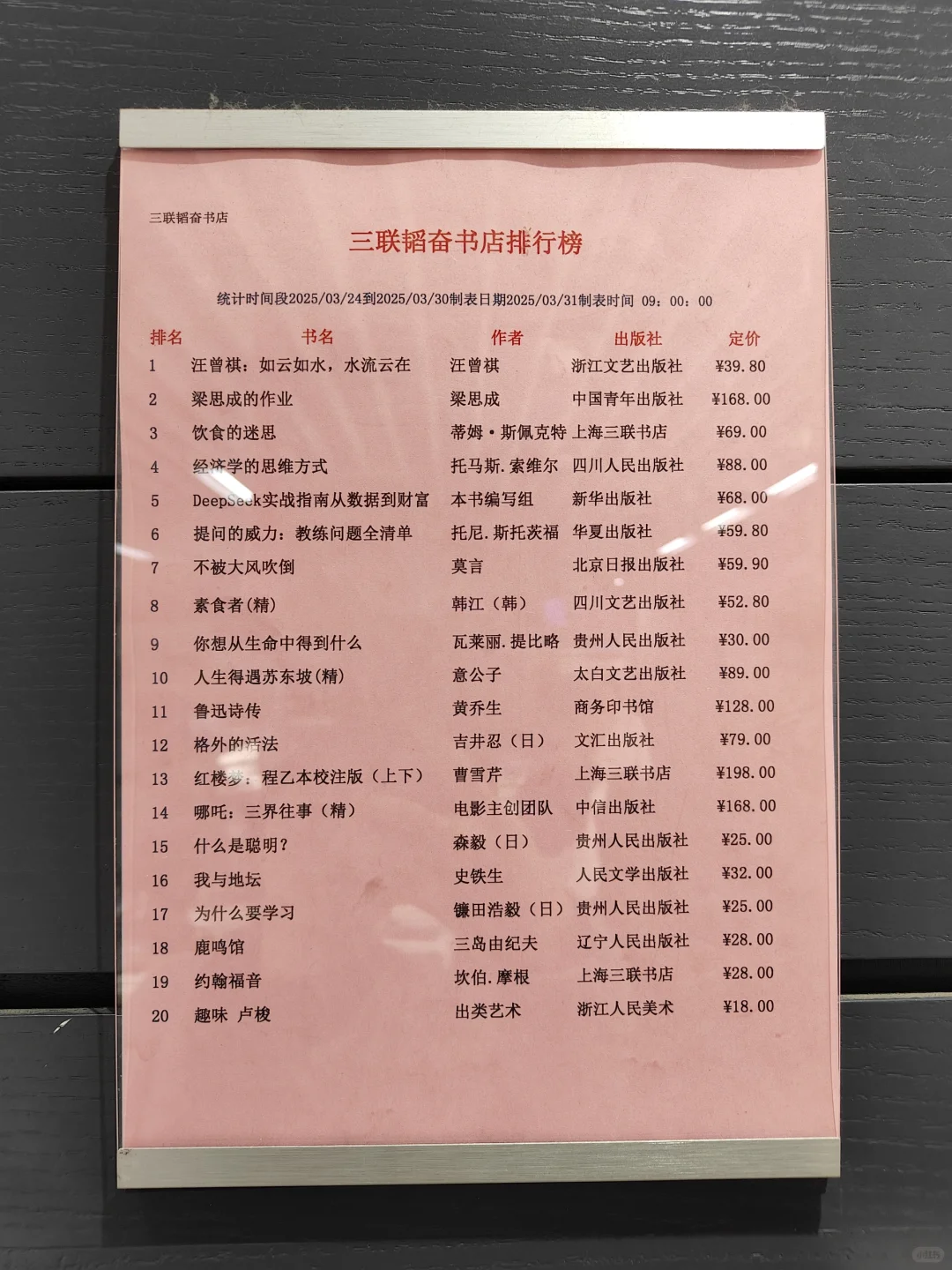 通勤1小时读什么？三联书店榜单值得参考