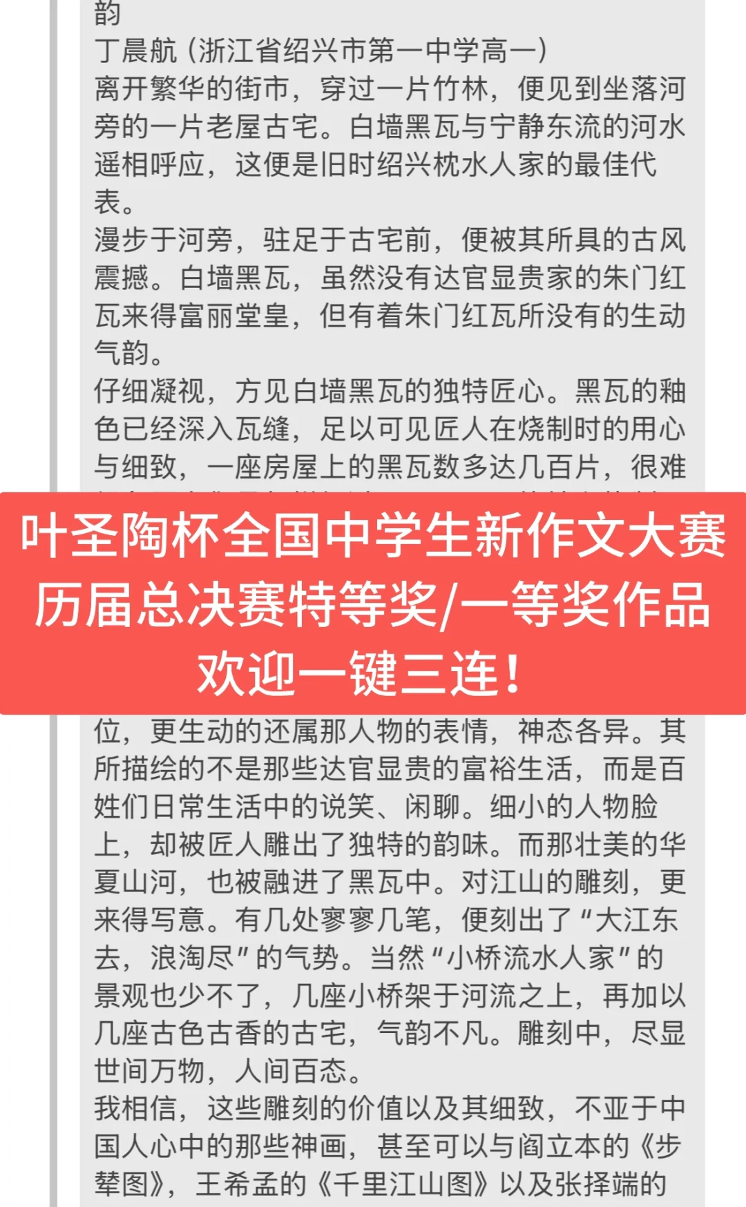 叶圣陶杯总决赛特等奖/一等奖作品分享 壹