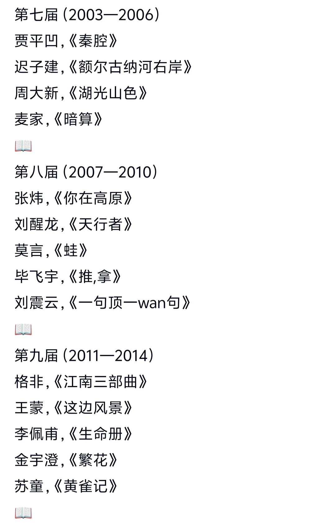 历届茅盾文学奖获奖作品大全。