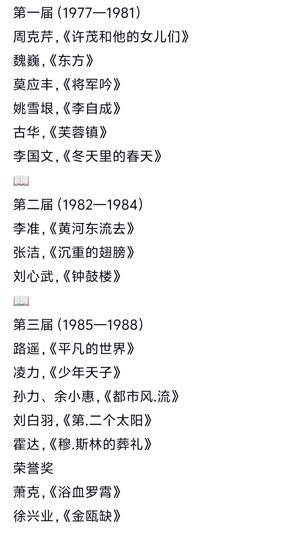 历届茅盾文学奖获奖作品大全。