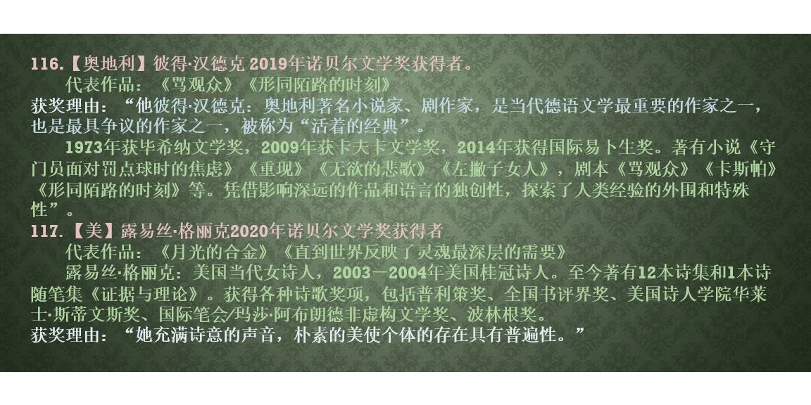 诺贝尔文学奖获奖作品（2001-2022）