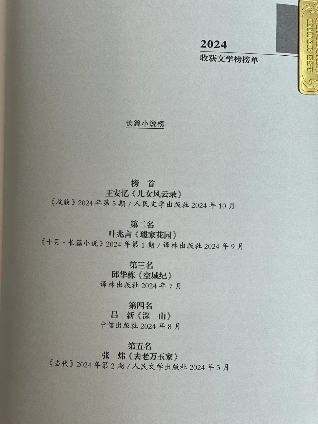 文学迷狂喜丨24收获文学榜及25长篇春卷