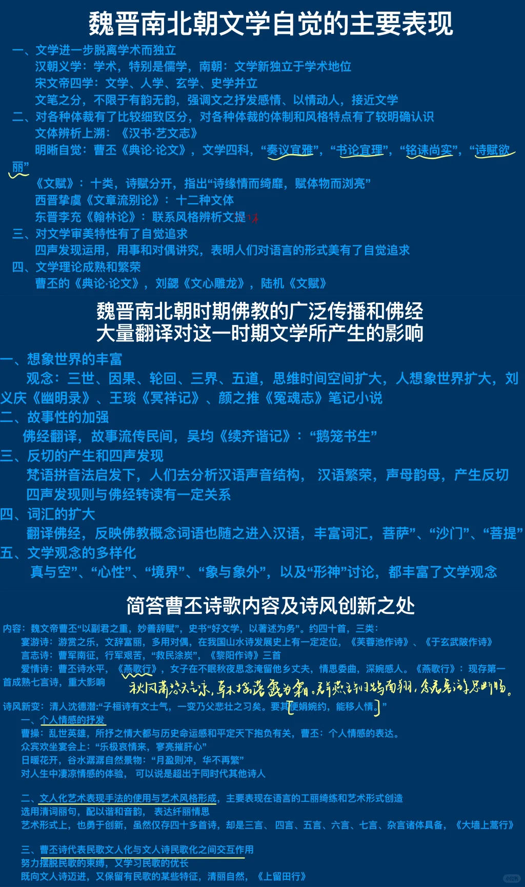 古代文学大题背诵技巧—魏晋南北朝
